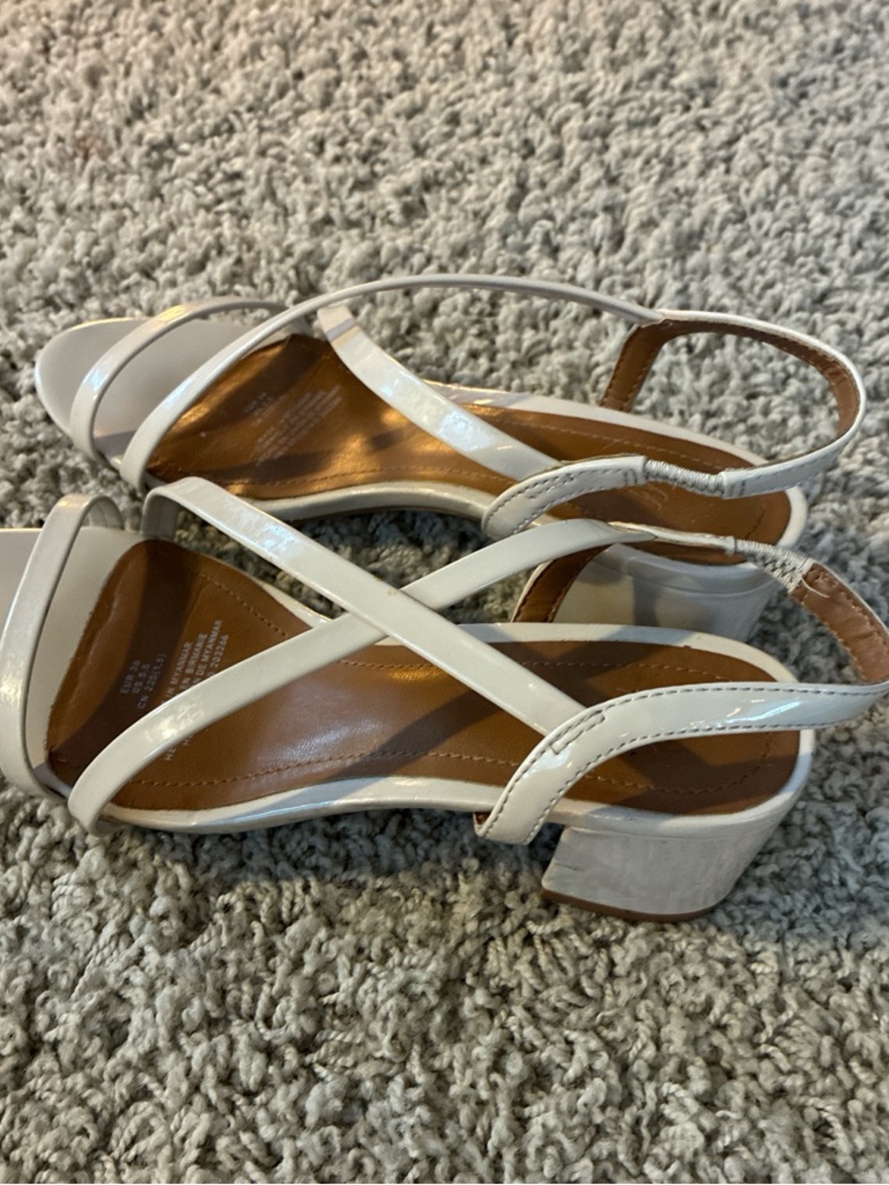 H&M White Patent Strappy Low Block Heels